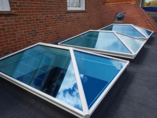 Roof lantern on flat roof – front angle view.